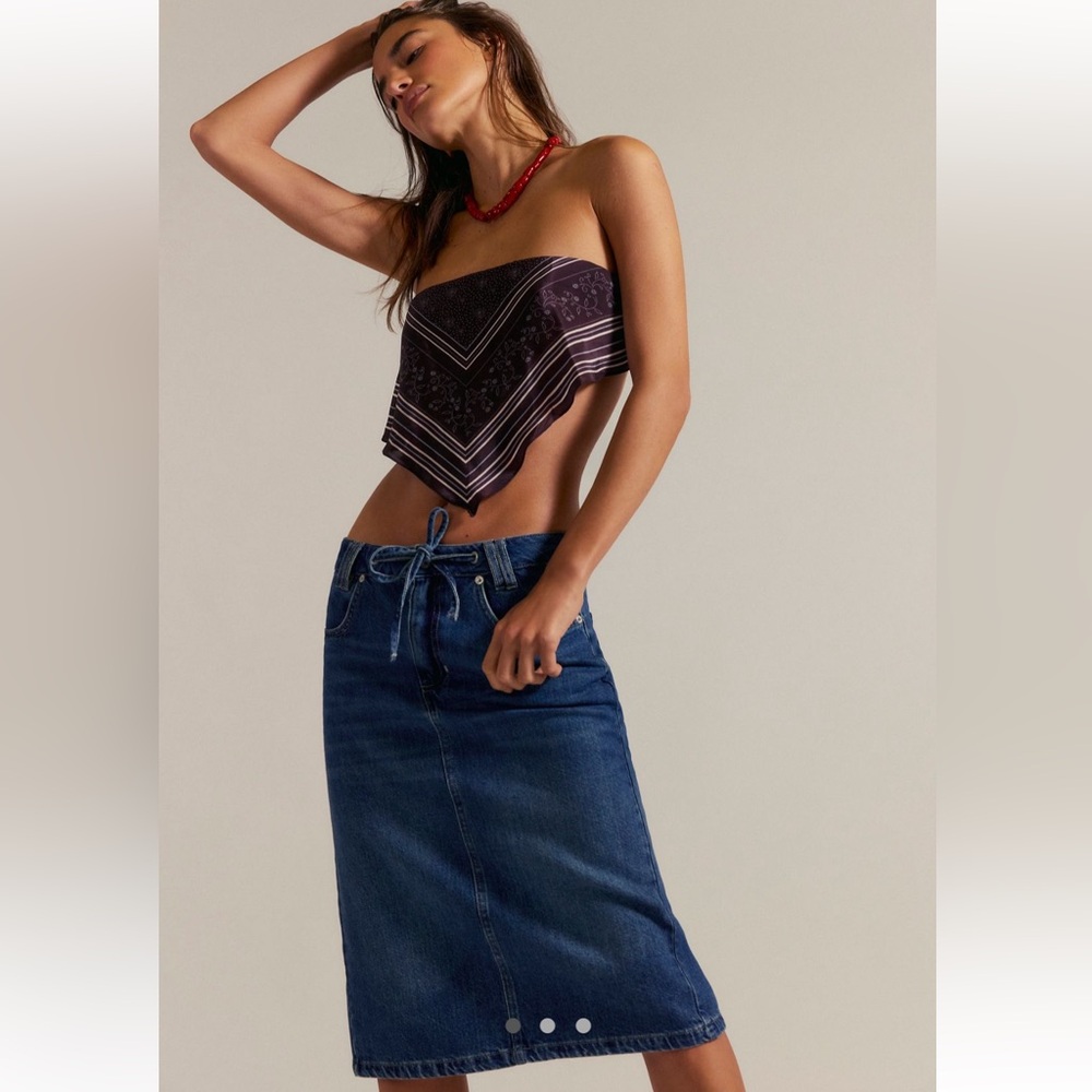 NWT We The Free Stella Denim Column Skirt Nova Blue Size 26